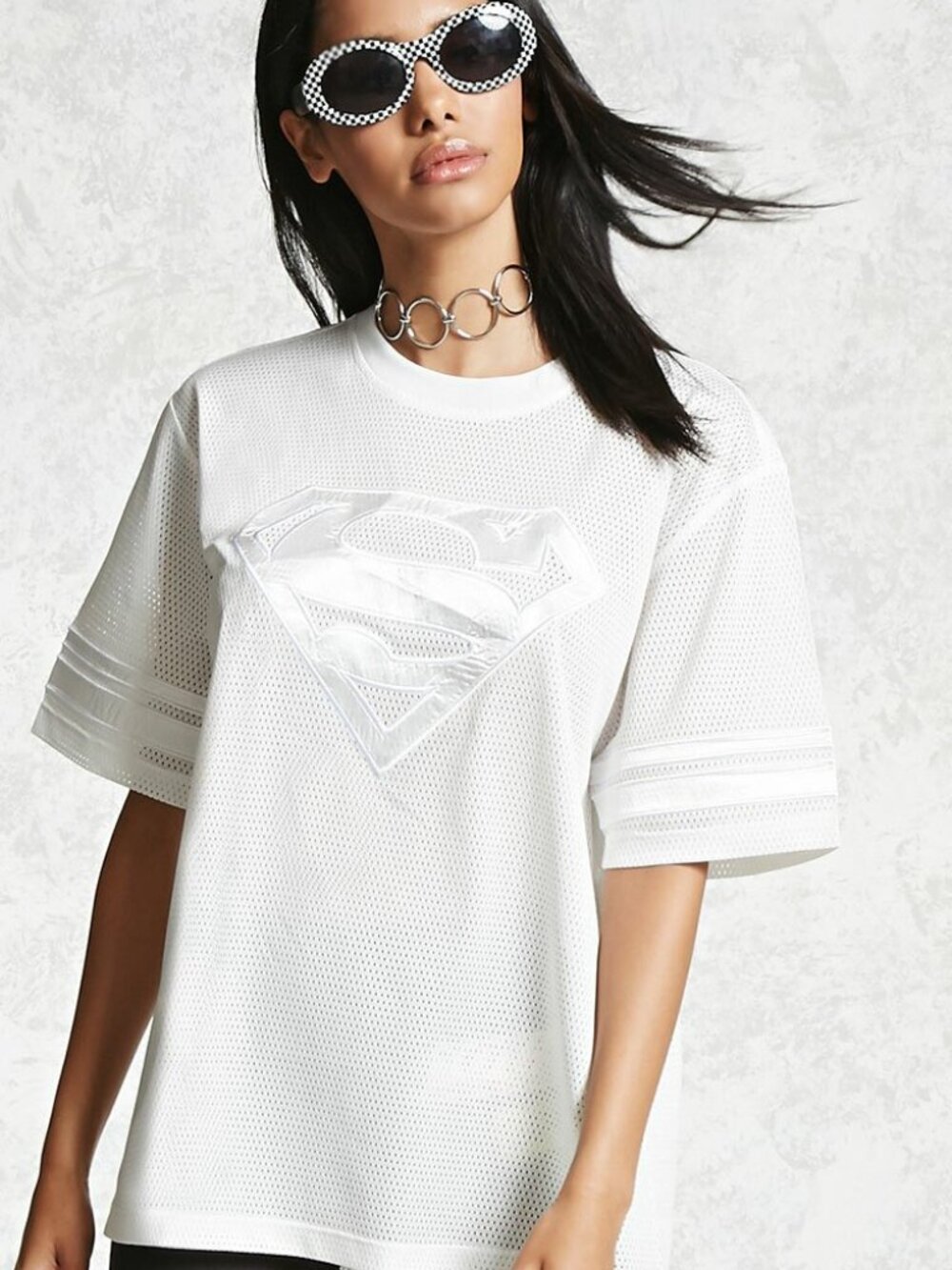FOREVER 21 White Superman Boxy Mesh Tee Medium M